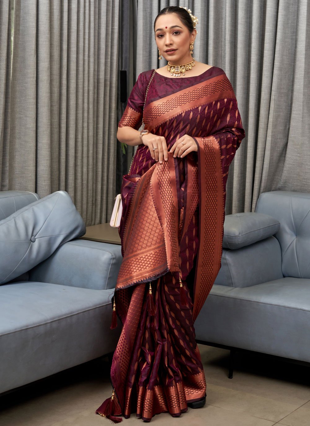 Designer Silk Purple Jacquard Work Saree