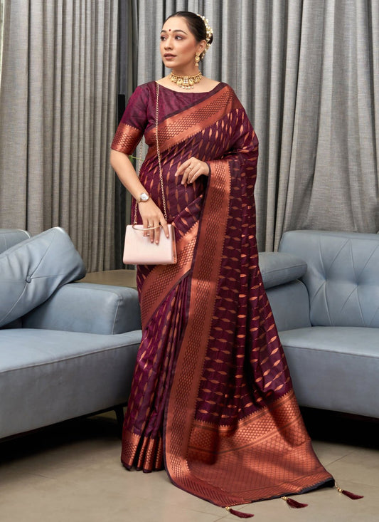 Designer Silk Purple Jacquard Work Saree