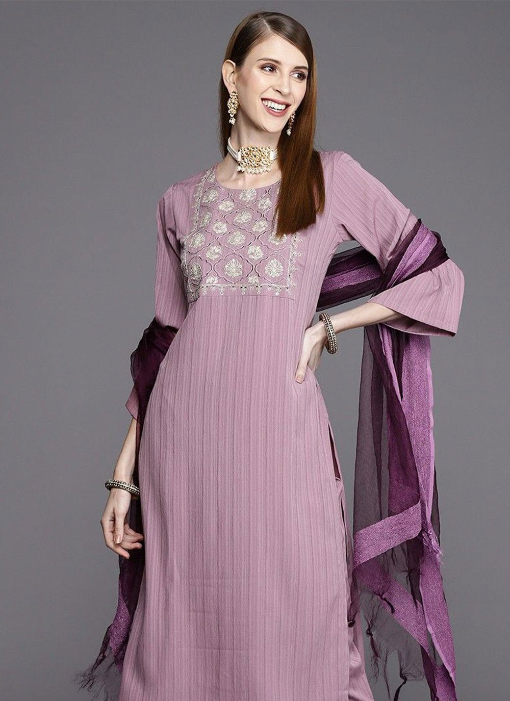 Pant Style Suit Silk Purple Embroidered Salwar Kameez