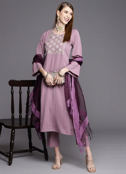 Pant Style Suit Silk Purple Embroidered Salwar Kameez