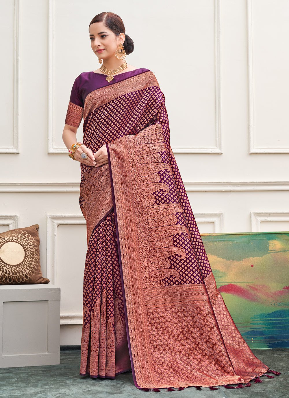 Designer Silk Purple Weaving Saree