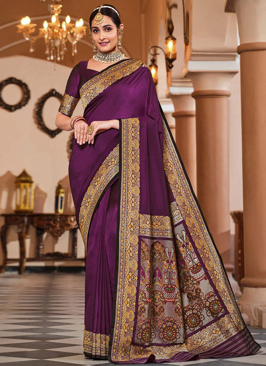 Contemporary Silk Purple Patch Border Saree