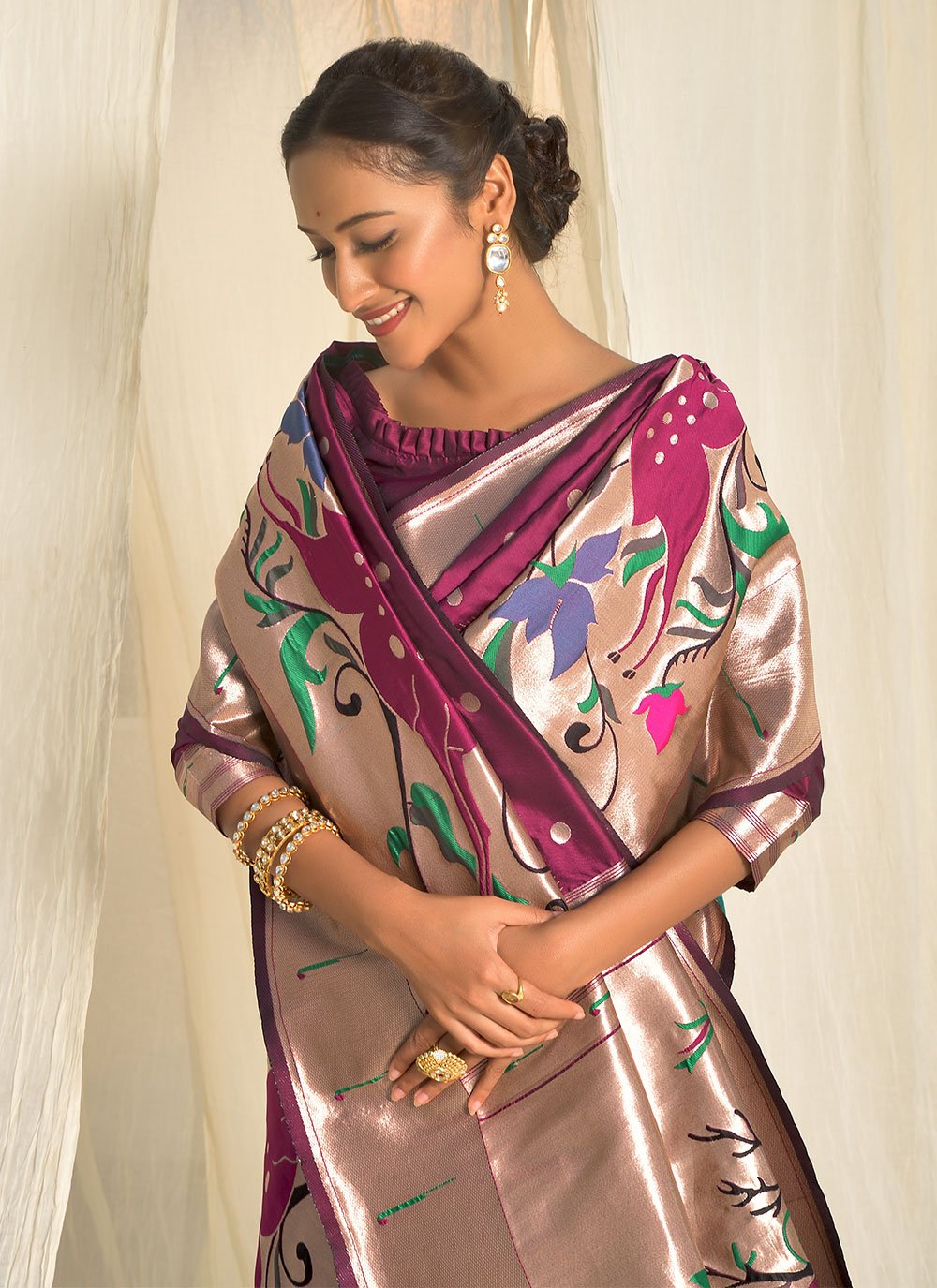 Classic Silk Purple Meenakari Saree