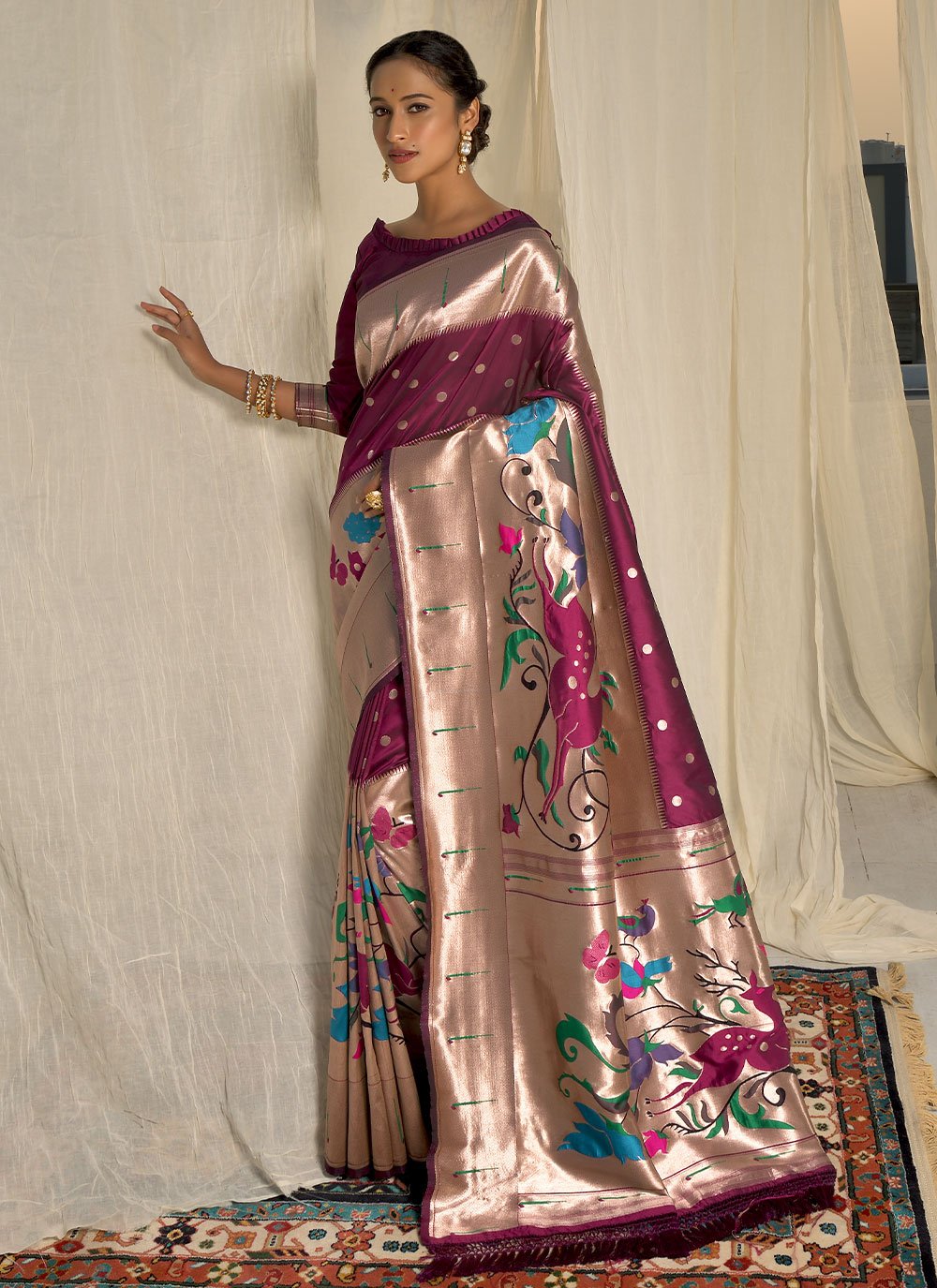 Classic Silk Purple Meenakari Saree