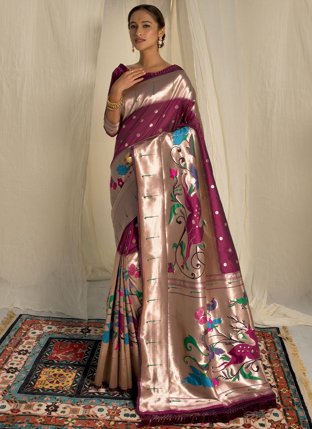 Classic Silk Purple Meenakari Saree