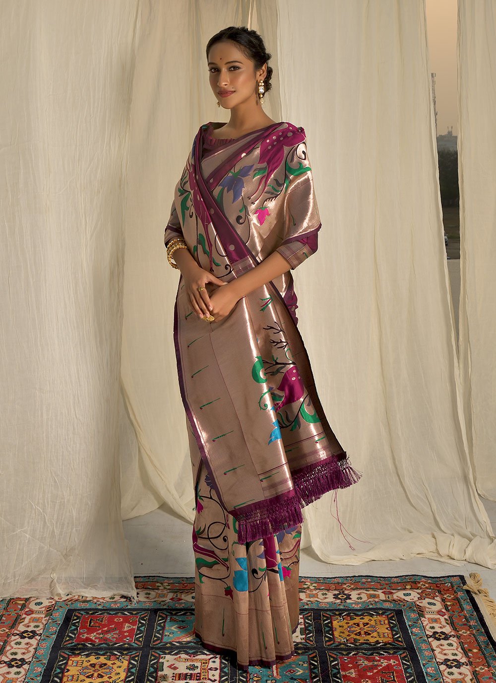 Classic Silk Purple Meenakari Saree