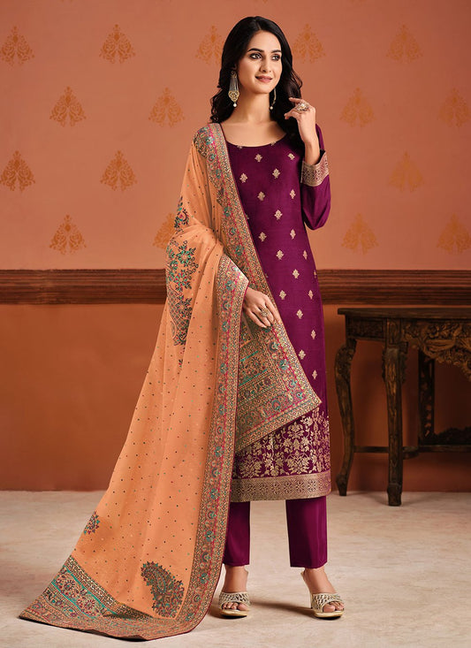 Salwar Suit Jacquard Silk Purple Swarovski Salwar Kameez