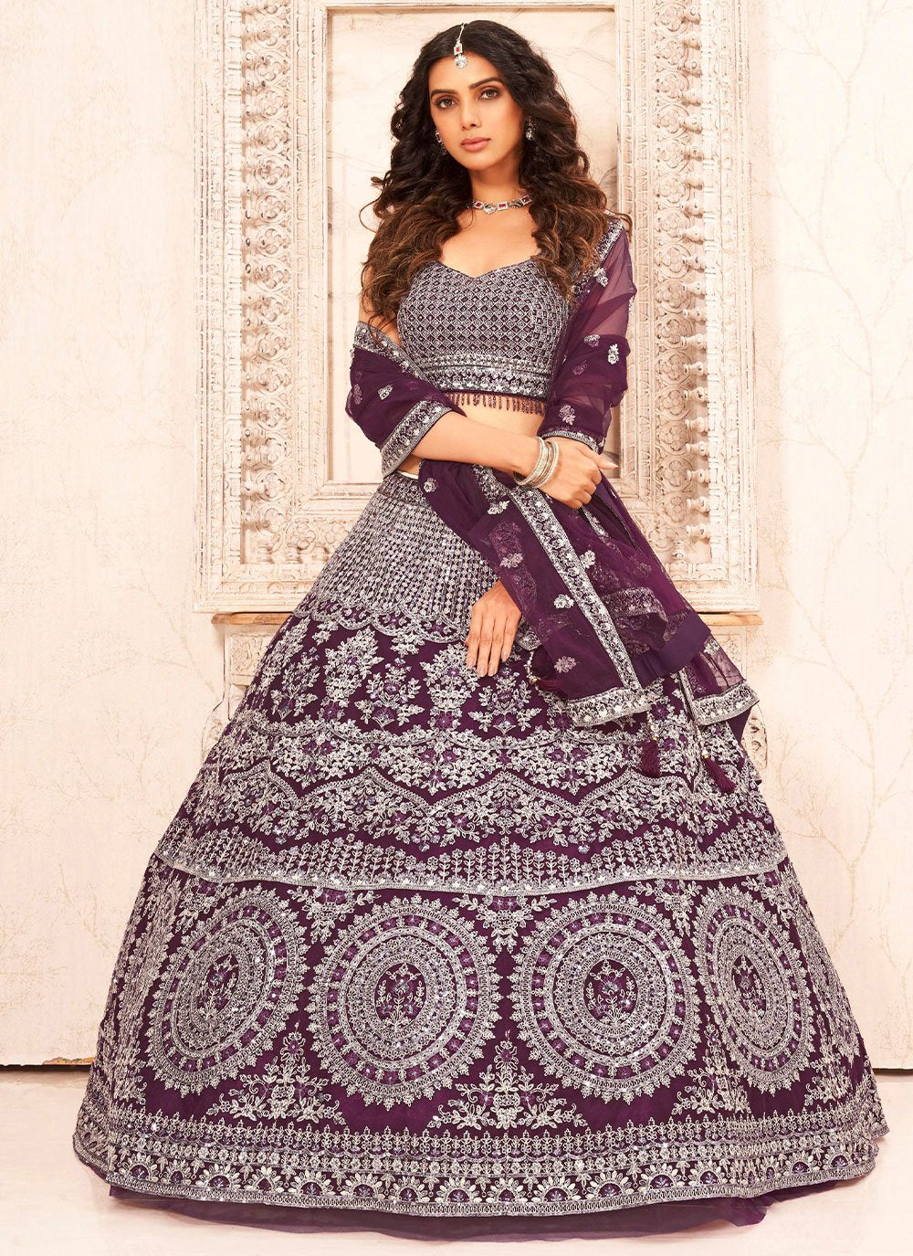 Lehenga Choli Net Purple Diamond Lehenga Choli