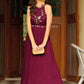 Gown Georgette Purple Embroidered Gown