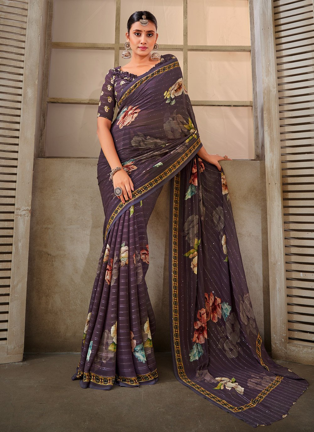 Trendy Saree Georgette Purple Print Saree