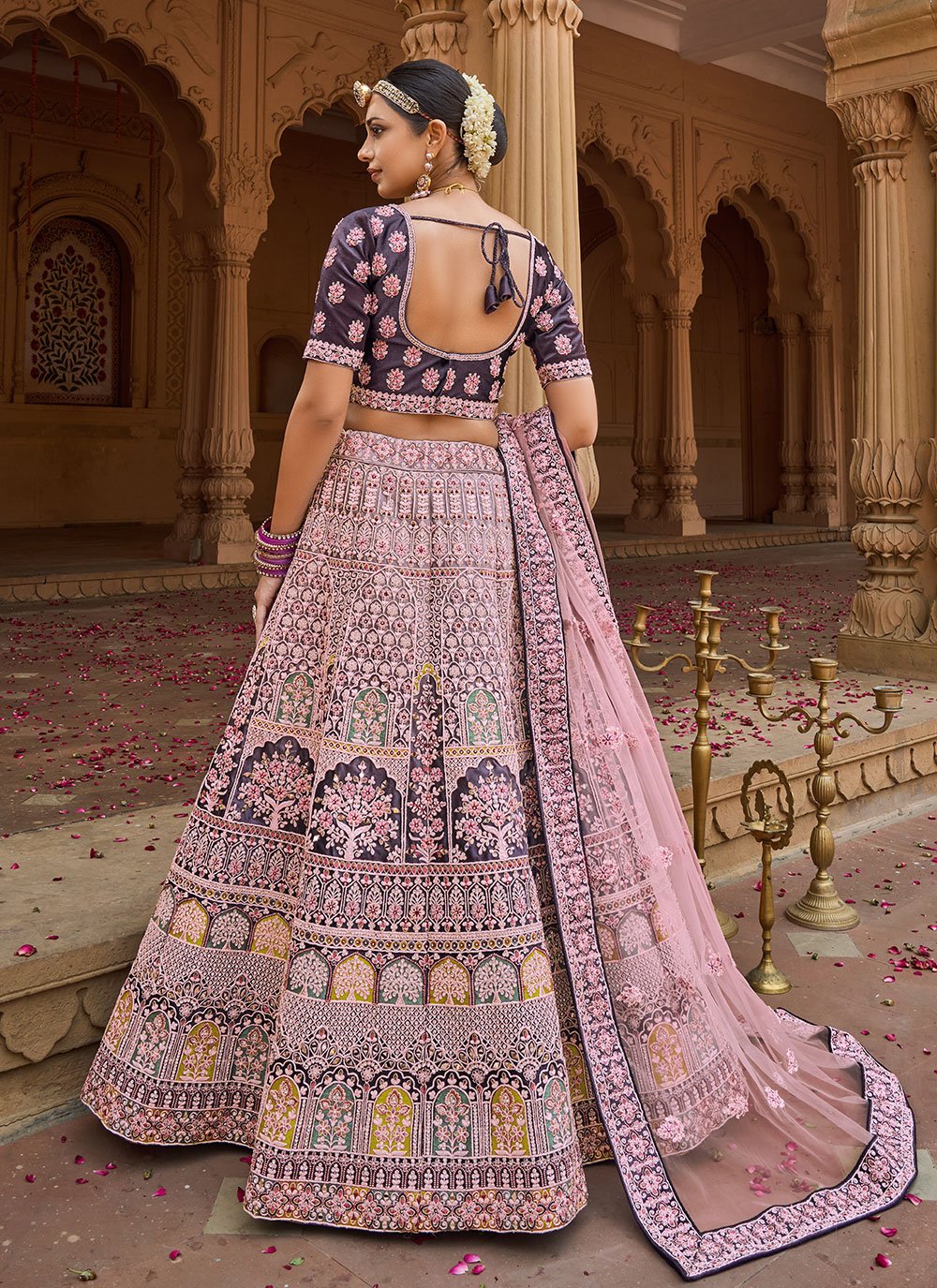 Lehenga Choli Velvet Purple Embroidered Lehenga Choli