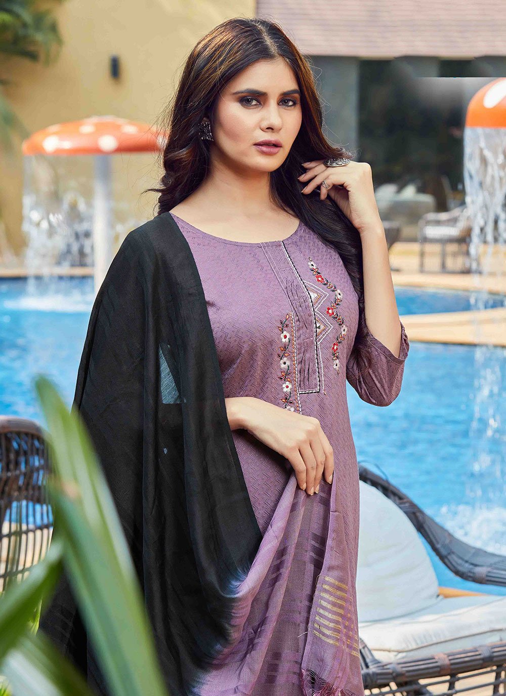 Salwar Suit Viscose Purple Embroidered Salwar Kameez