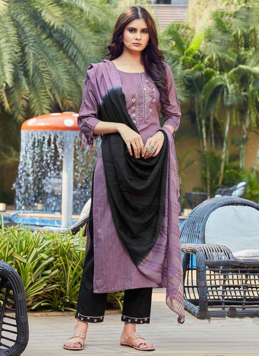 Salwar Suit Viscose Purple Embroidered Salwar Kameez