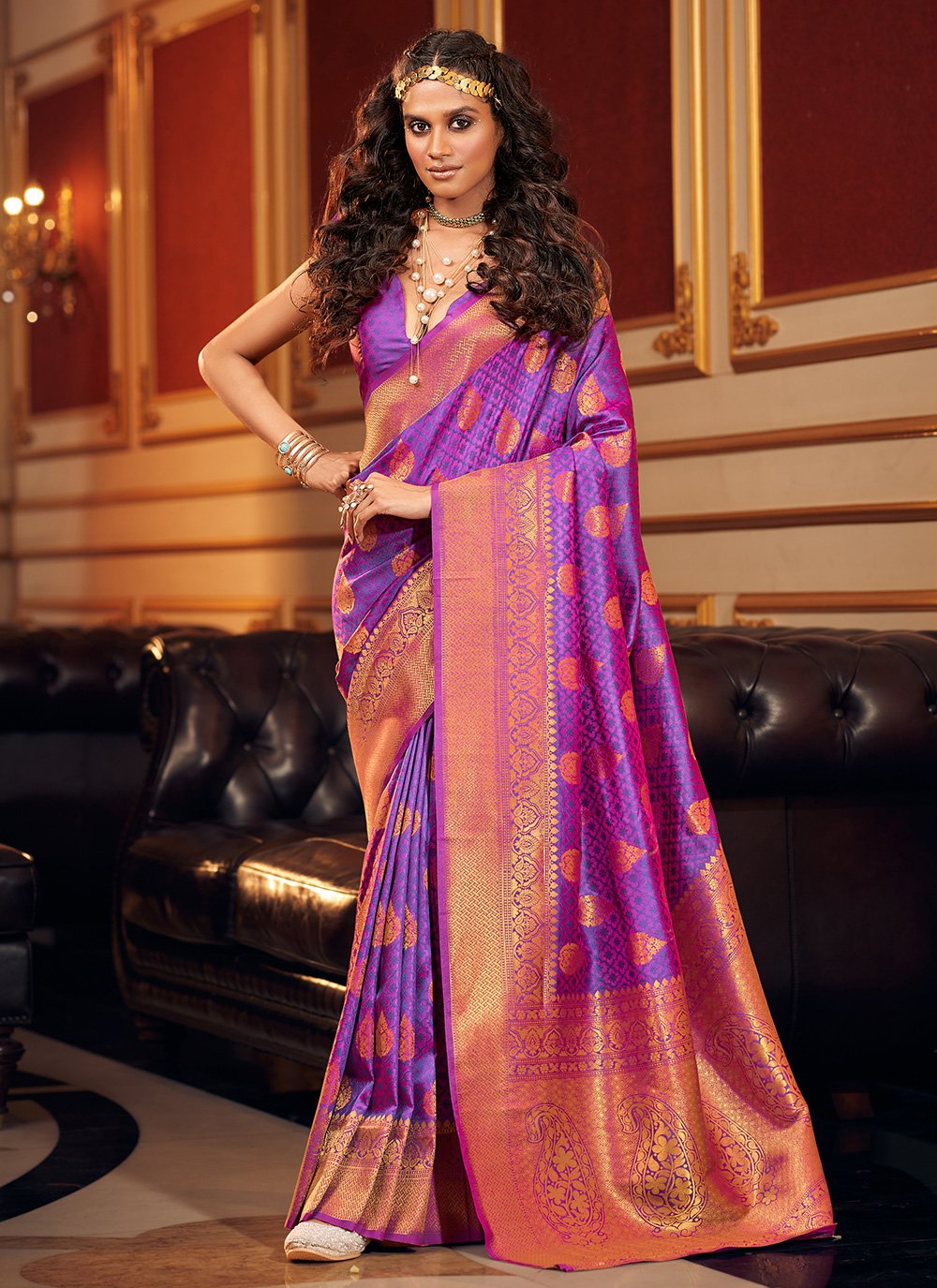 Contemporary Handloom Silk Purple Weaving Saree