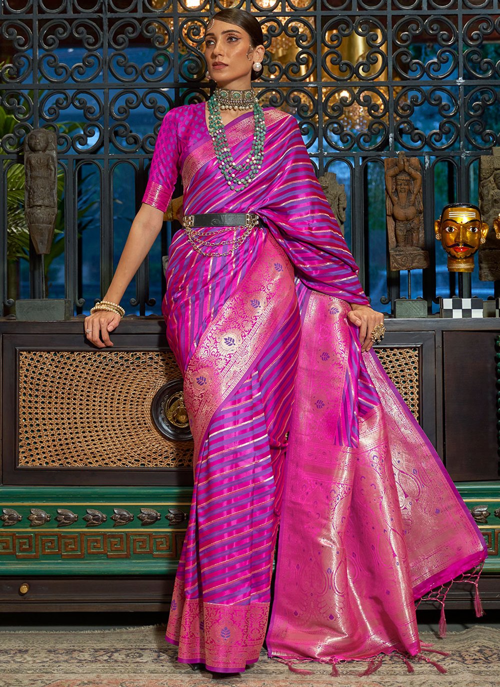 Classic Handloom Silk Satin Purple Weaving Saree