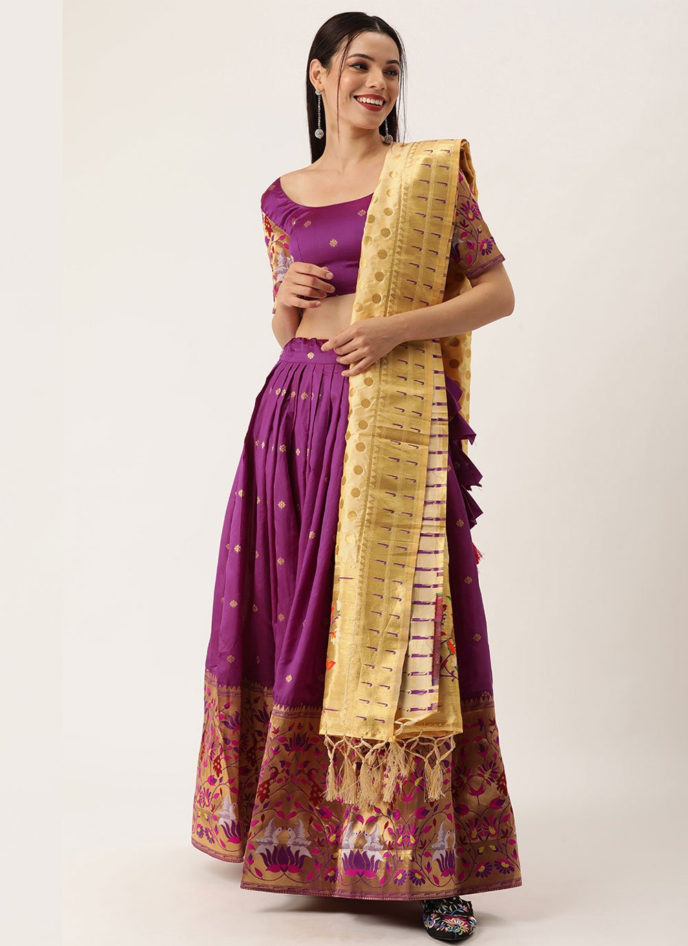 A Line Lehenga Jacquard Purple Weaving Lehenga Choli