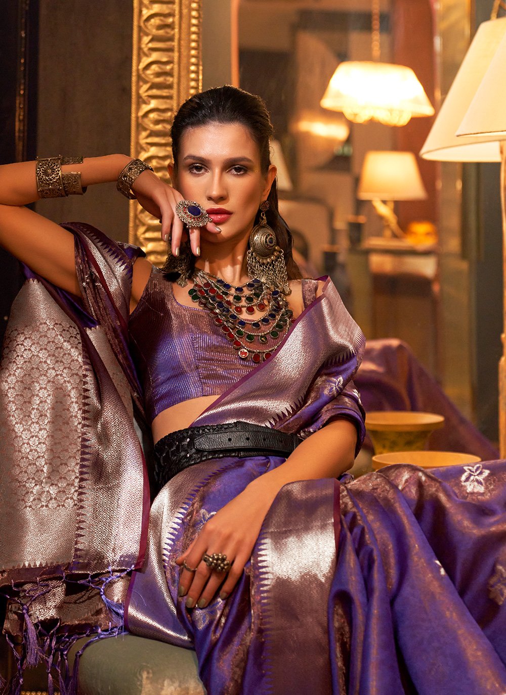 Classic Organza Purple Weaving Saree