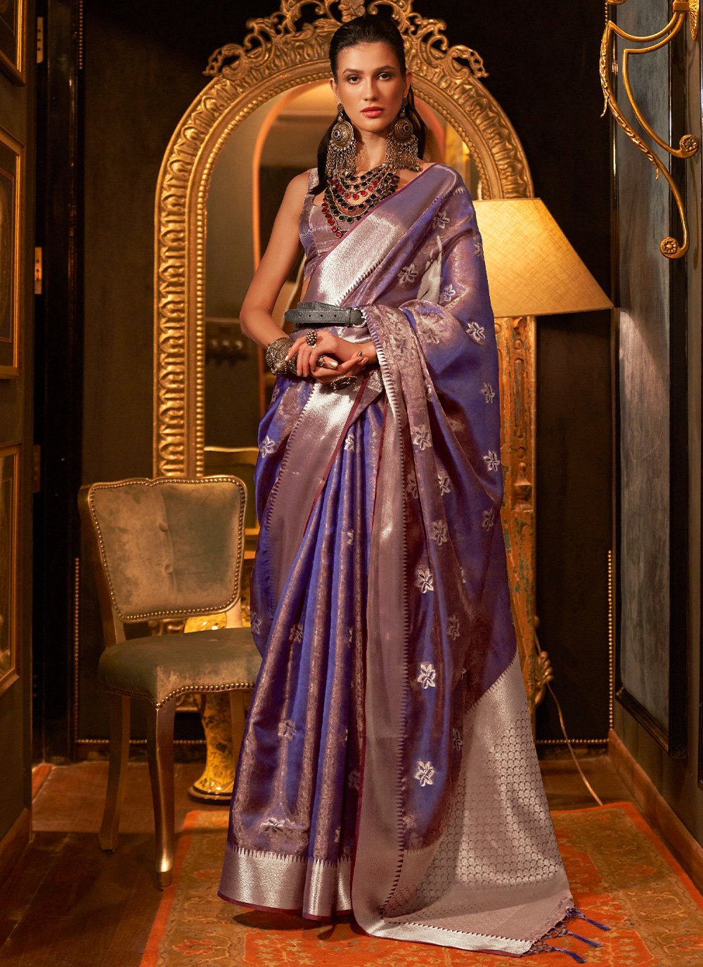 Classic Organza Purple Weaving Saree