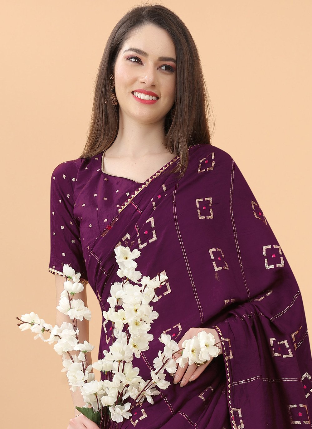 Contemporary Silk Viscose Purple Print Saree