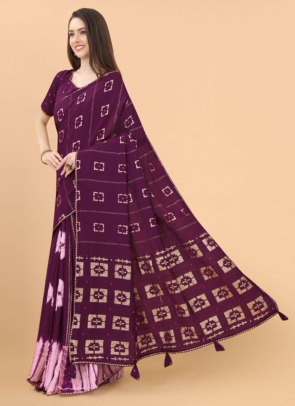 Contemporary Silk Viscose Purple Print Saree