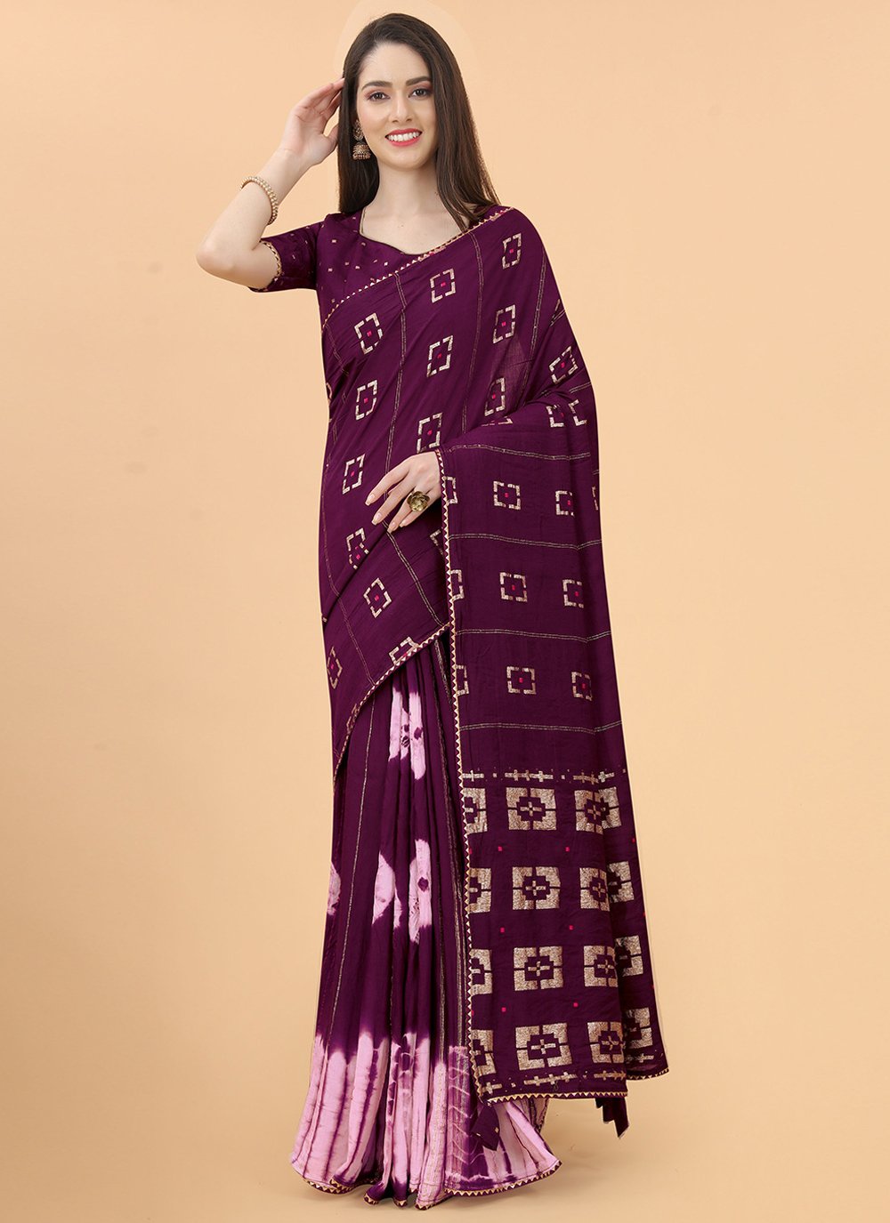 Contemporary Silk Viscose Purple Print Saree