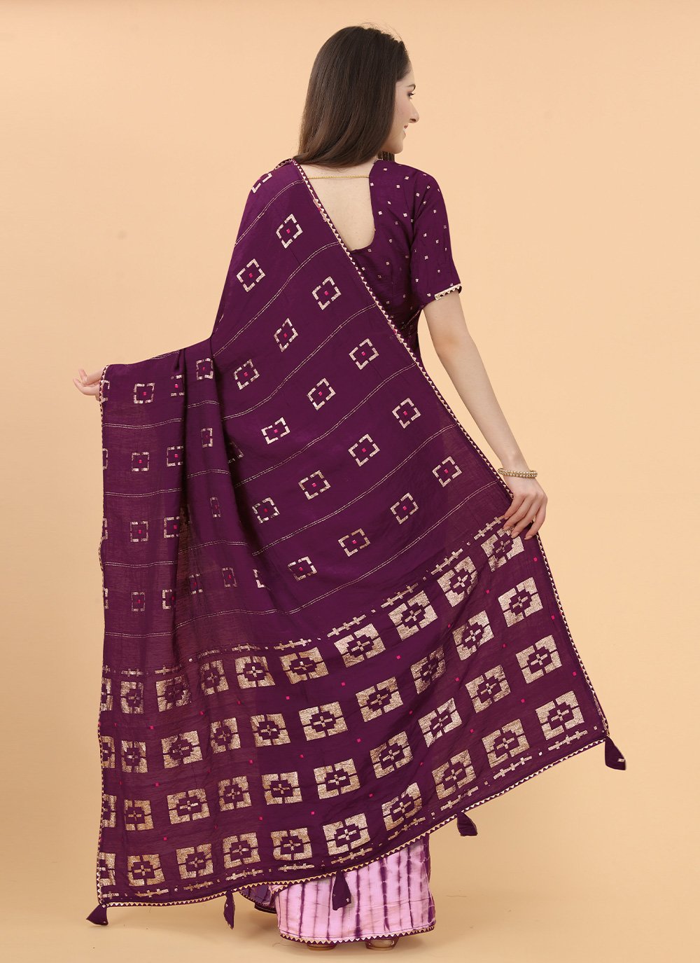 Contemporary Silk Viscose Purple Print Saree