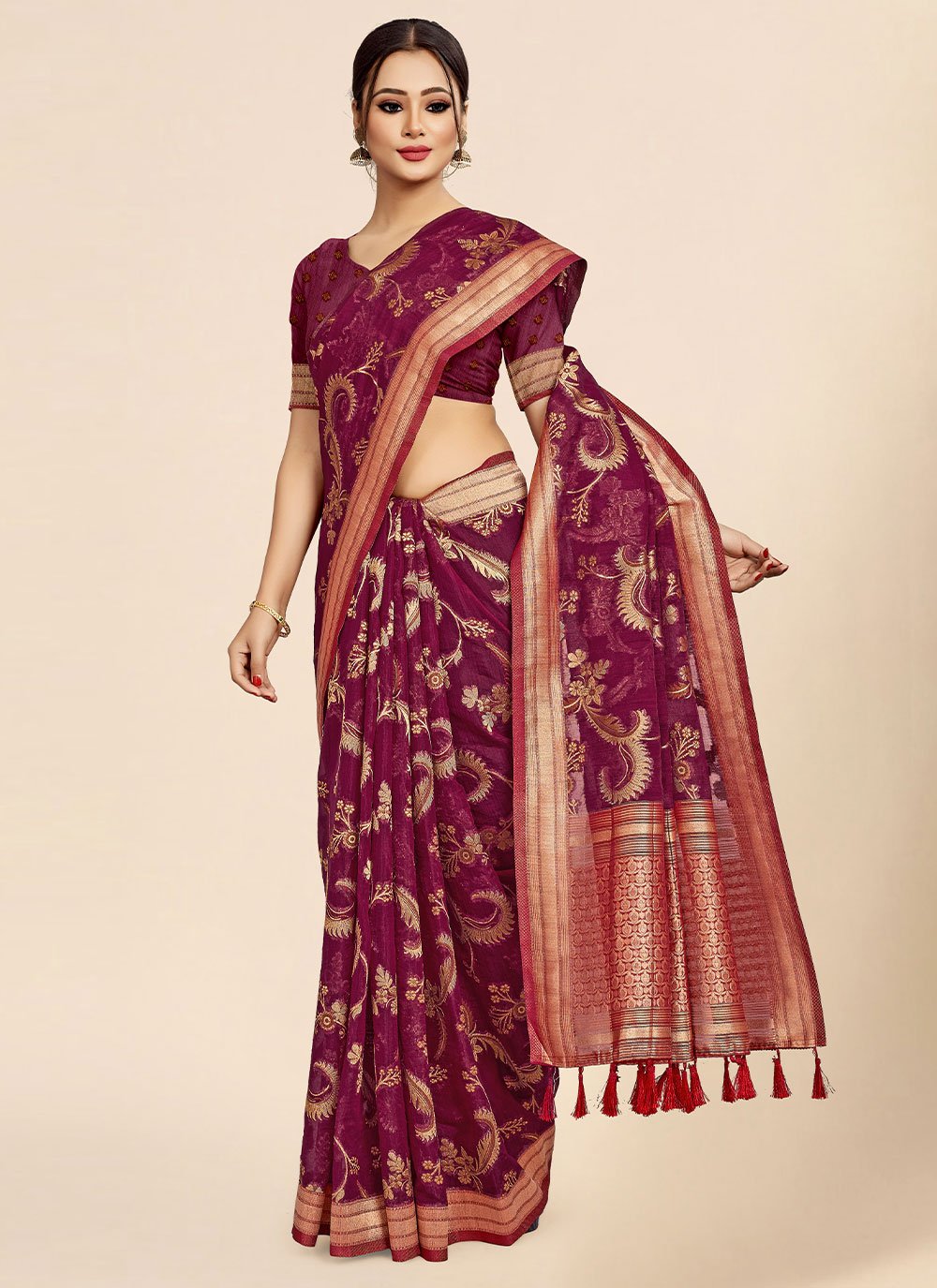 Classic Organza Viscose Purple Weaving Saree