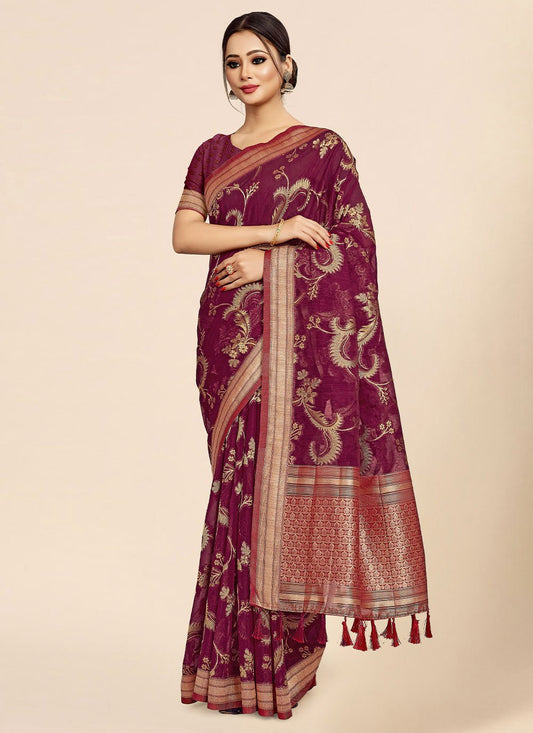 Classic Organza Viscose Purple Weaving Saree