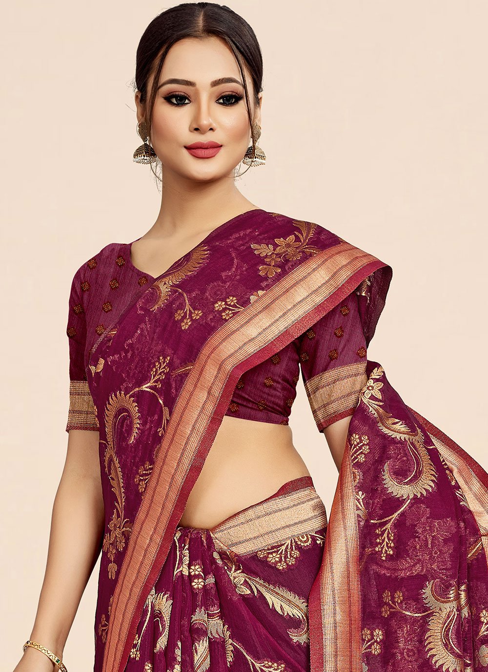 Classic Organza Viscose Purple Weaving Saree