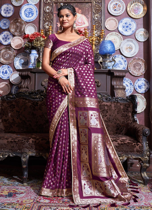 Trendy Saree Banarasi Silk Purple Weaving Saree