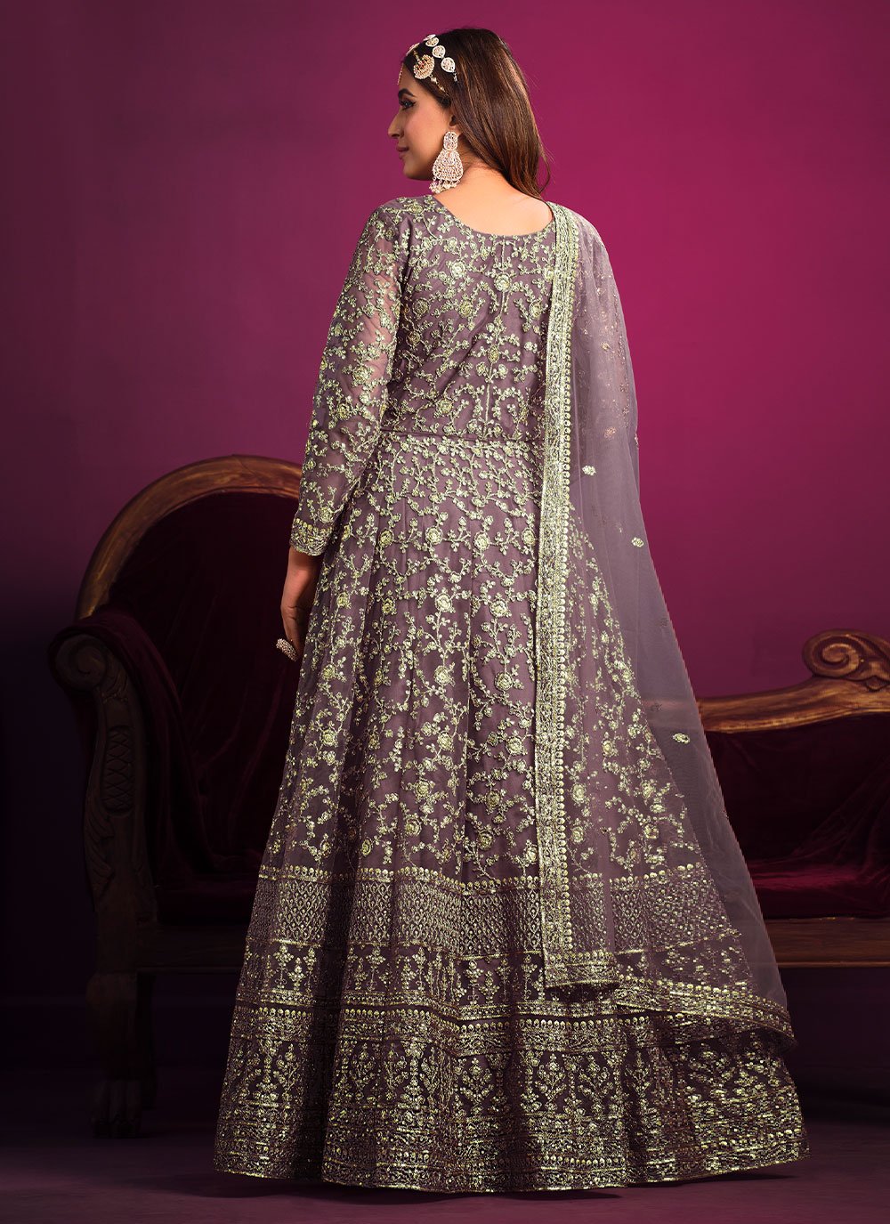 Anarkali Suit Net Purple Embroidered Salwar Kameez