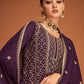 Palazzo Salwar Suit Chinon Silk Purple Buttons Salwar Kameez