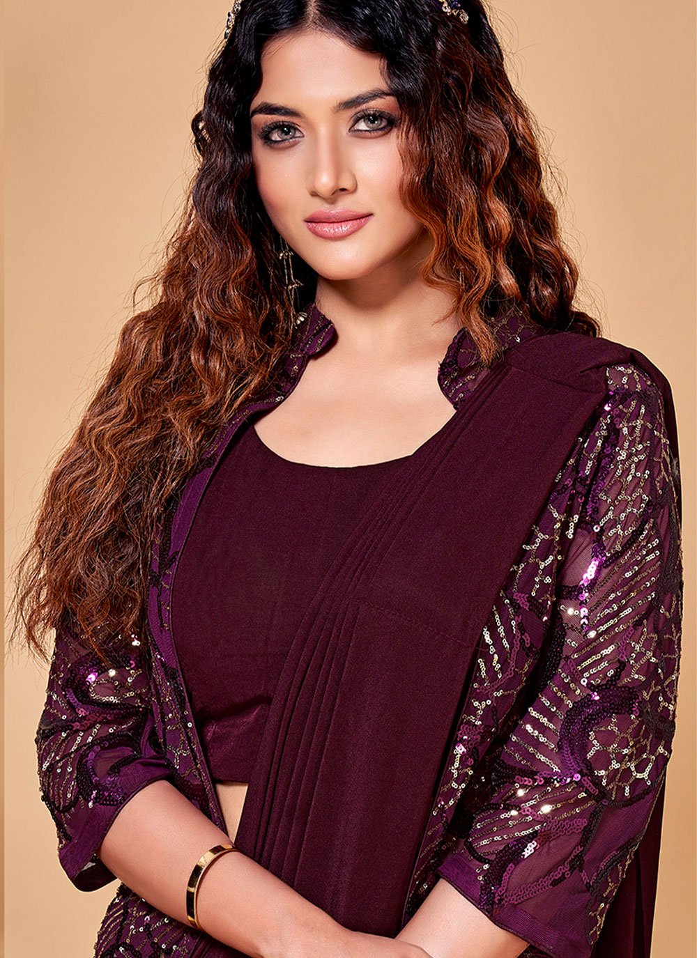 Contemporary Imported Purple Sequins Saree