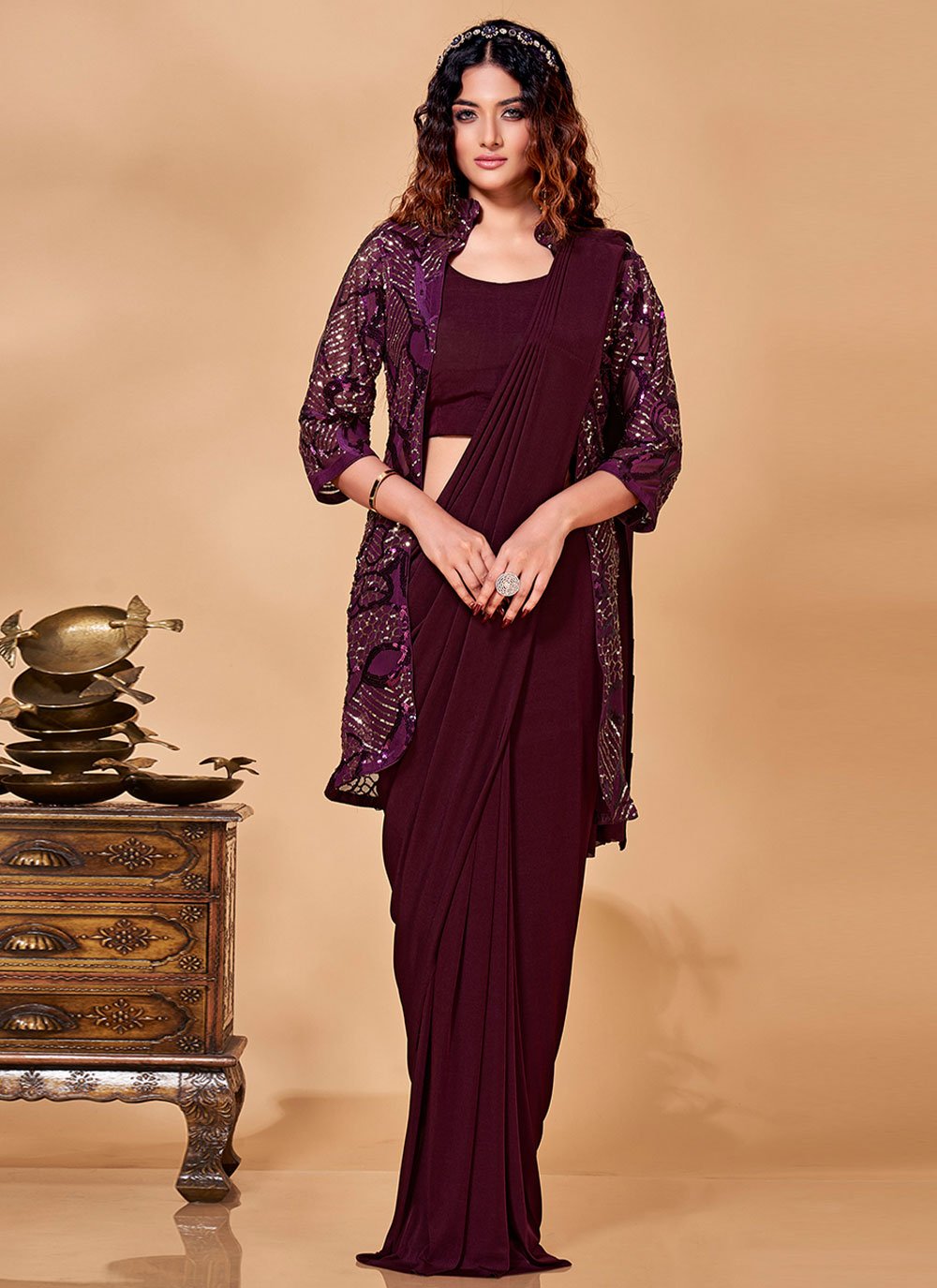 Contemporary Imported Purple Sequins Saree