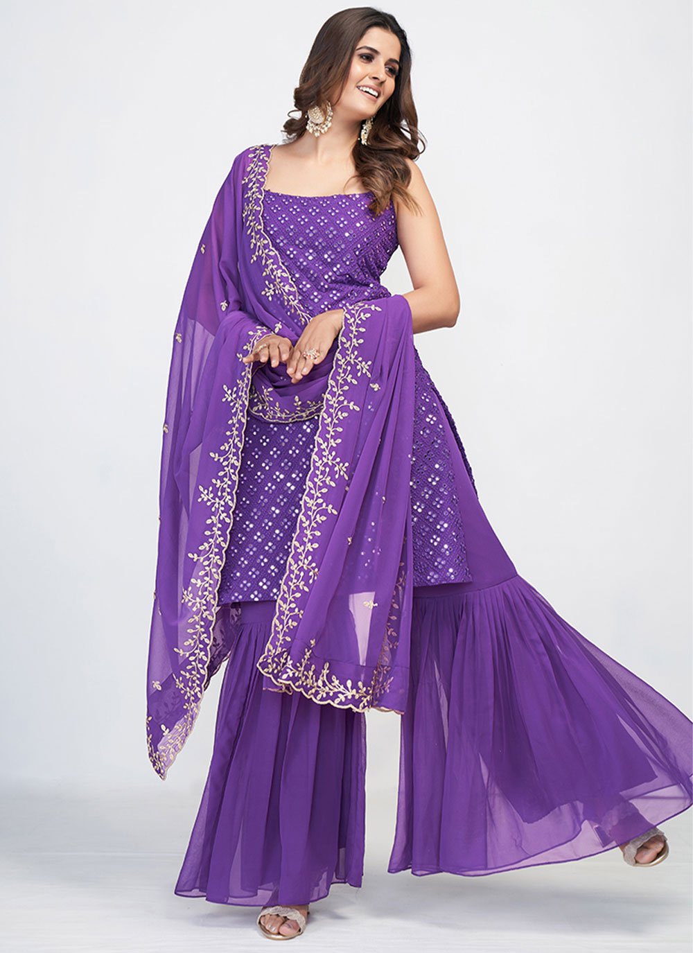 Salwar Suit Georgette Purple Sequins Salwar Kameez