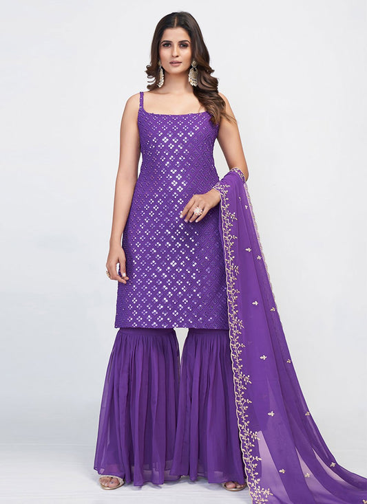 Salwar Suit Georgette Purple Sequins Salwar Kameez