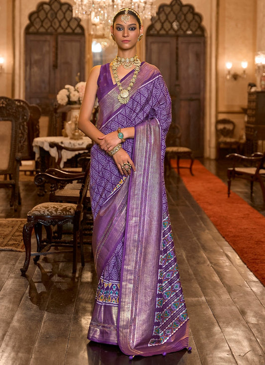 Trendy Saree Patola Silk Purple Print Saree