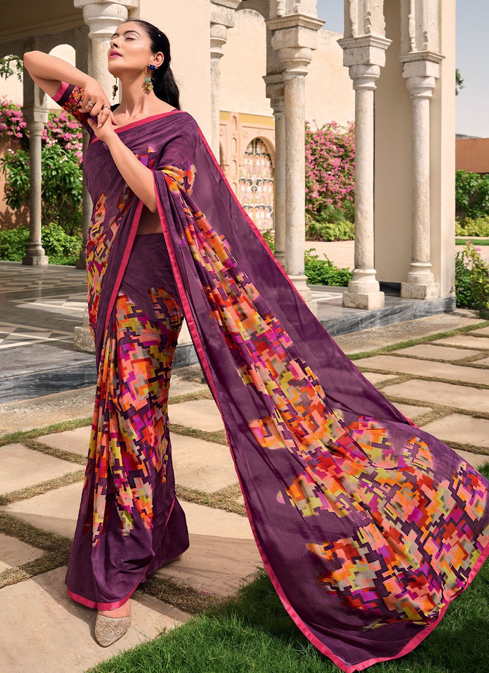 Contemporary Weight Less Purple Lace Saree