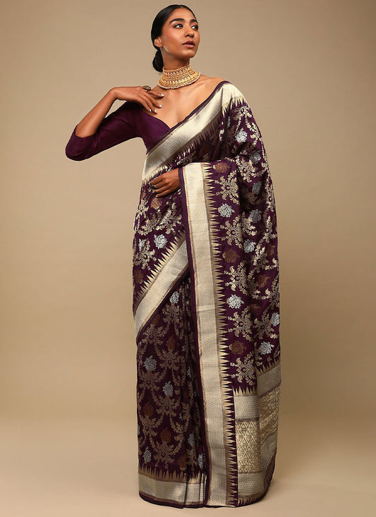 Classic Art Banarasi Silk Purple Woven Saree