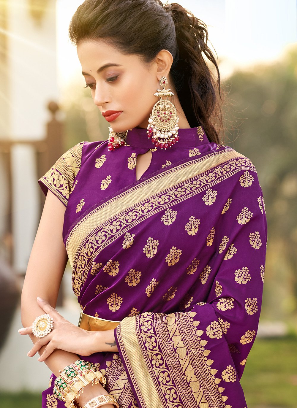 Classic Jacquard Silk Purple Zari Saree