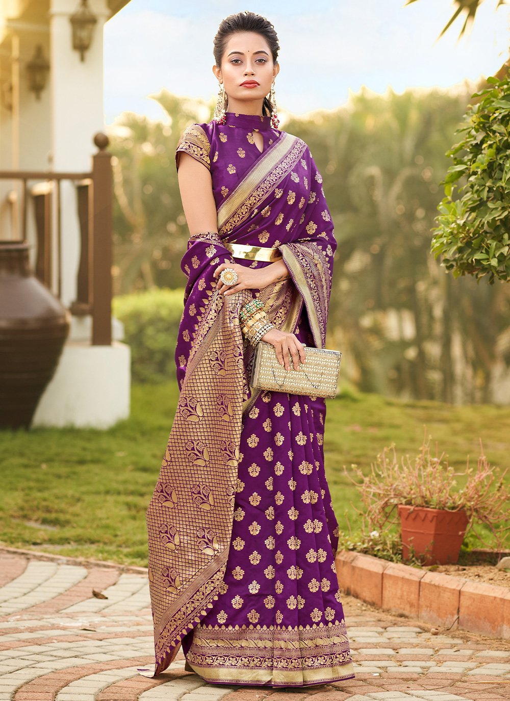 Classic Jacquard Silk Purple Zari Saree