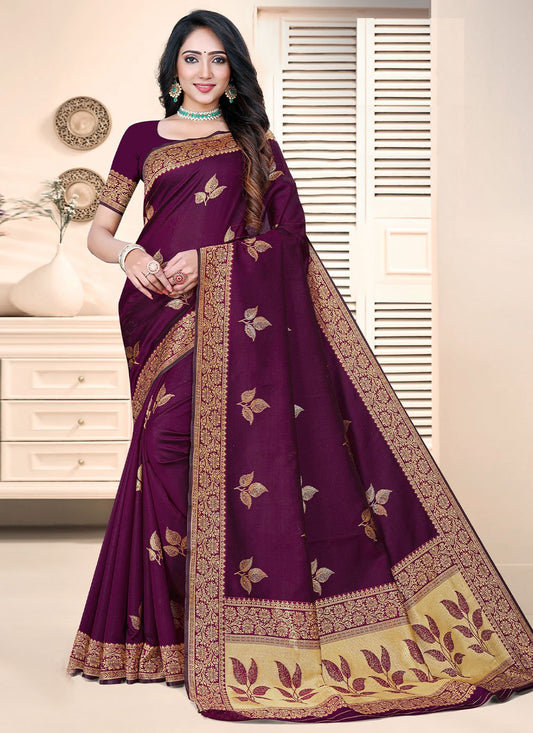 Contemporary Silk Purple Zari Saree