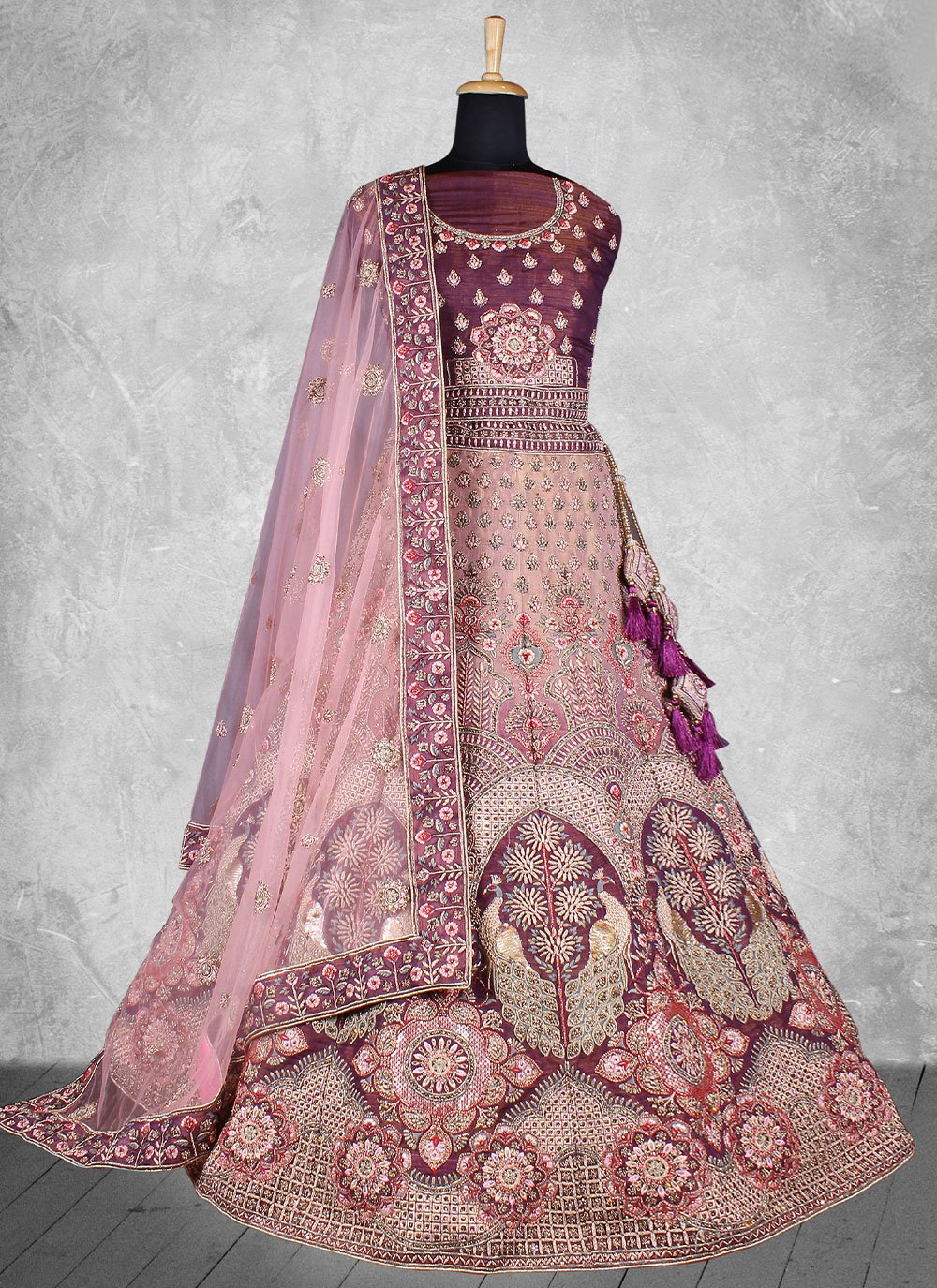 Lehenga Choli Velvet Purple Embroidered Lehenga Choli