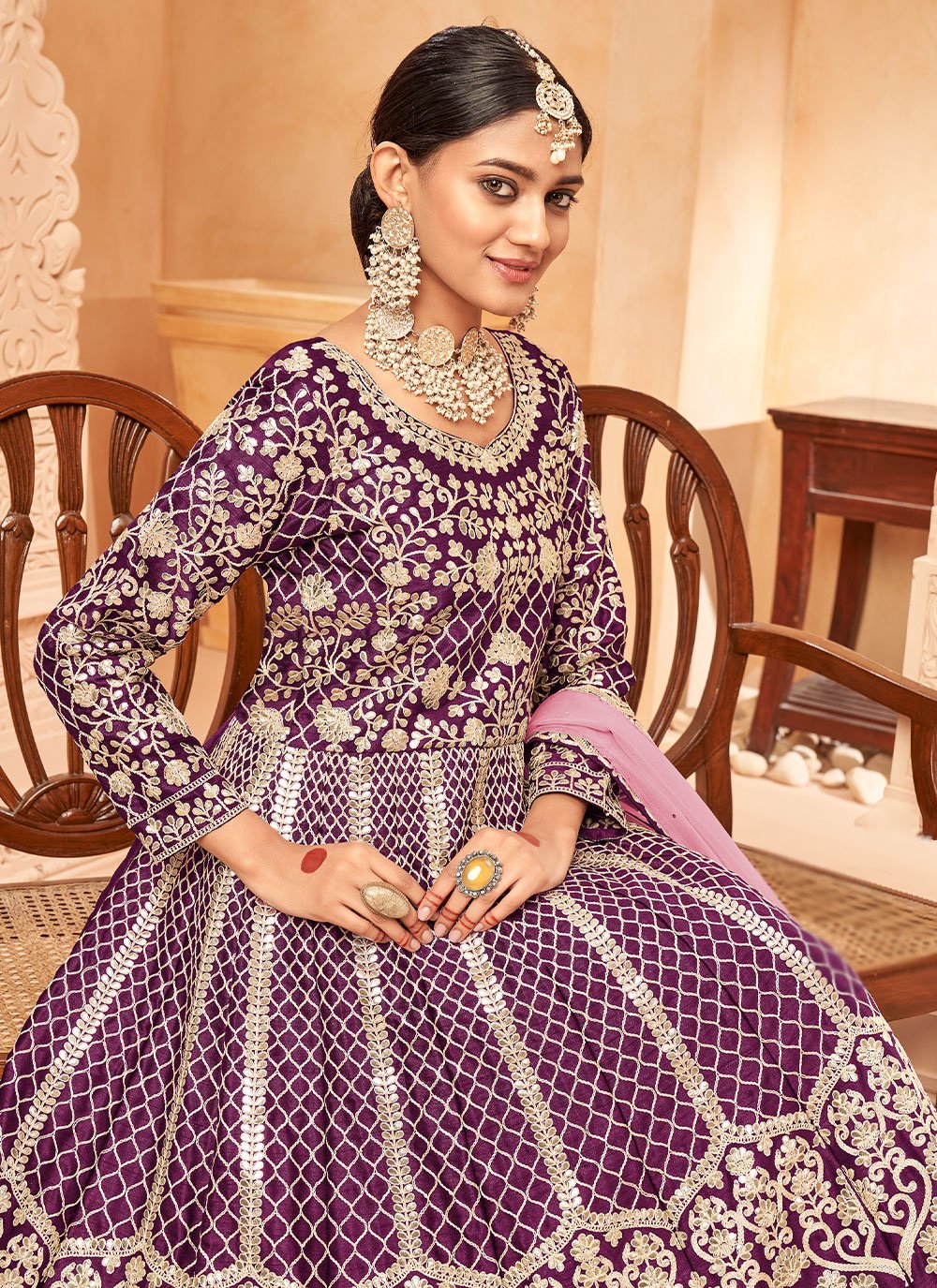 Salwar Suit Art Silk Purple Embroidered Salwar Kameez