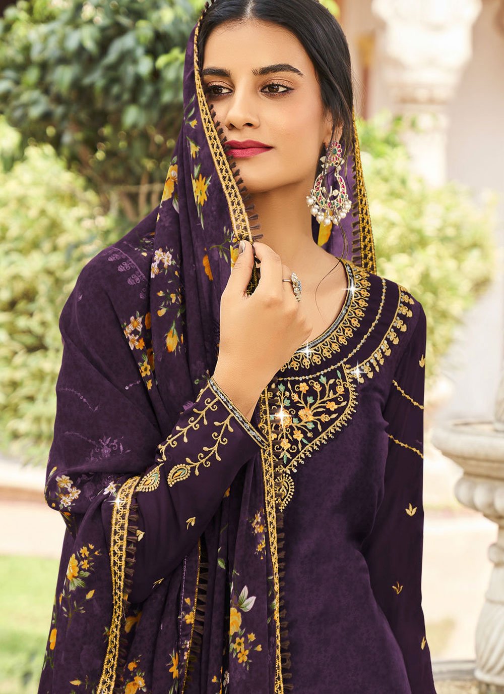 Punjabi Salwar Suit Faux Crepe Purple Diamond Salwar Kameez