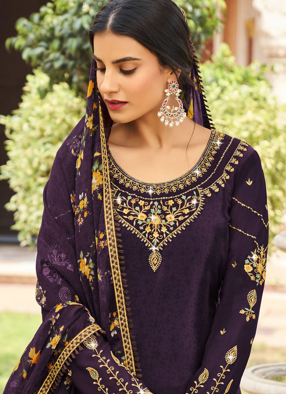 Punjabi Salwar Suit Faux Crepe Purple Diamond Salwar Kameez