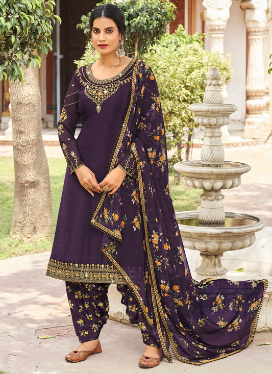 Punjabi Salwar Suit Faux Crepe Purple Diamond Salwar Kameez