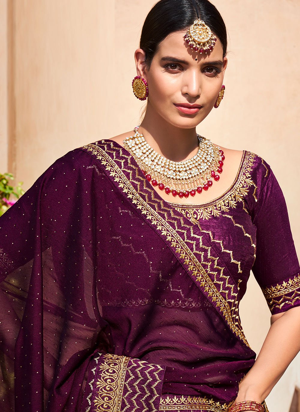 Trendy Saree Chiffon Purple Swarovski Saree