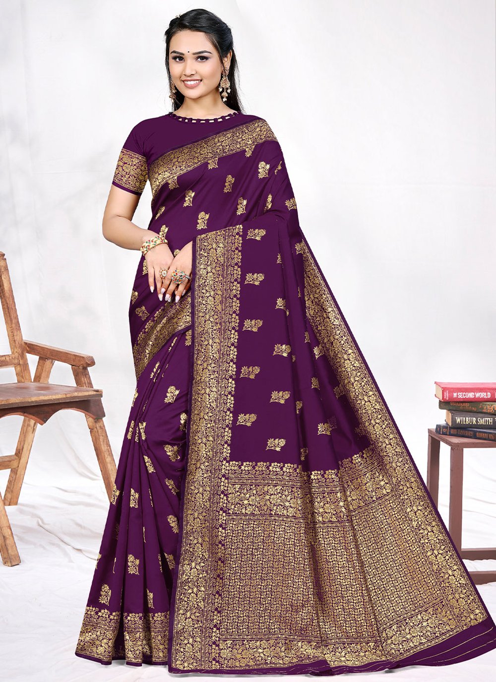 Classic Silk Purple Zari Saree