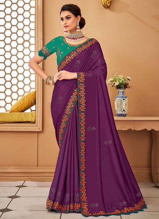 Classic Silk Purple Patch Border Saree